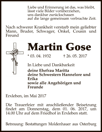 Traueranzeige von Martin Gose von Uelzen