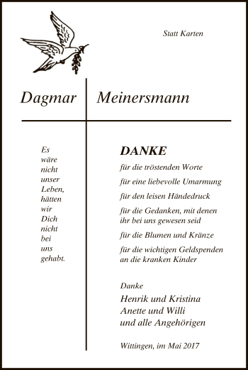 Traueranzeige von Dagmar Meinersmann von Uelzen