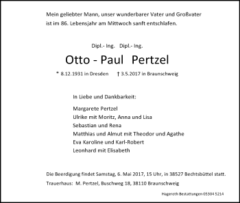 Traueranzeige von Otto-Paul Pertzel von Uelzen