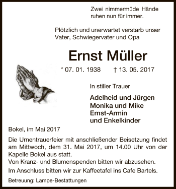 Traueranzeige von Ernst Müller von Uelzen