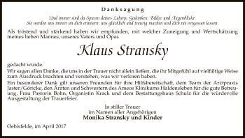 Traueranzeige von Klaus Stransky von Uelzen