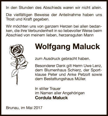 Traueranzeige von Wolfgang Maluck von Uelzen