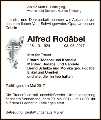 Traueranzeige von Alfred Rodäbel von Uelzen