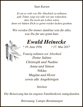 Traueranzeige von Ewald Heinecke von Uelzen