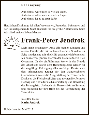 Traueranzeige von Frank-Peter Jendrok von Uelzen