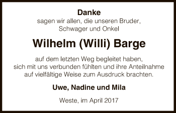 Traueranzeige von Wilhelm  Barge von Uelzen