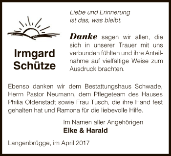 Traueranzeige von Irmgard Schütze von Uelzen