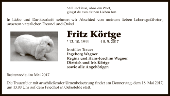 Traueranzeige von Fritz Körtge von Uelzen