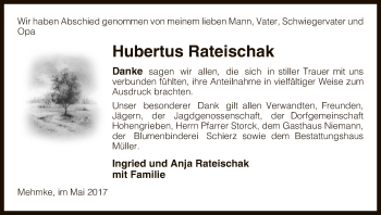 Traueranzeige von Hubertus Rateischak von Uelzen