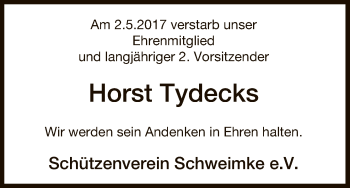 Traueranzeige von Horst Tydecks von Uelzen