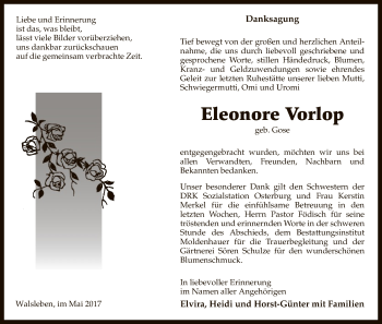 Traueranzeige von Eleonore Vorlop von Uelzen