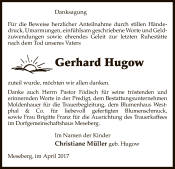 Traueranzeige von Gerhard Hugow von Uelzen