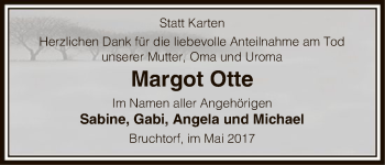 Traueranzeige von Margot Otte von Uelzen