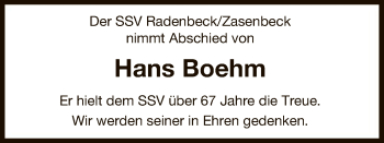Traueranzeige von Hans Boehm von Uelzen