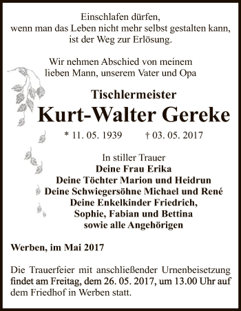 Traueranzeige von Kurt-Walter Gereke von Uelzen