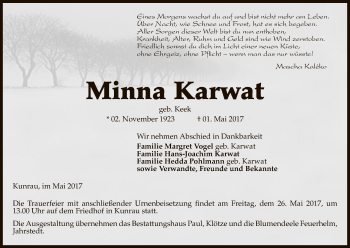 Traueranzeige von Minna Karwat von Uelzen