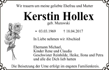 Traueranzeige von Kerstin Hollex von Uelzen