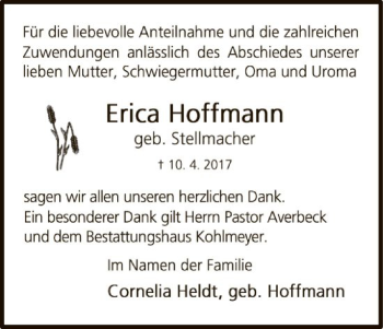 Traueranzeige von Erica Hoffmann von Uelzen