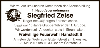 Traueranzeige von Siegfried Zeise von Uelzen