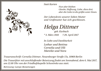 Traueranzeige von Helga Dittmer von Uelzen