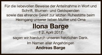 Traueranzeige von Ilona Barge von Uelzen