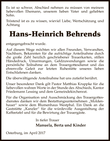 Traueranzeige von Hans-Heinrich Behrends von Uelzen