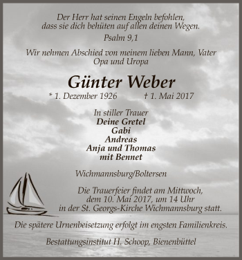 Traueranzeige von Günter Weber von Uelzen