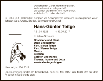 Traueranzeige von Hans-Günter Teitge von Uelzen