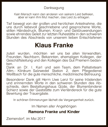 Traueranzeige von Klaus Franke von Uelzen