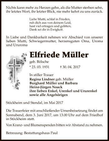 Traueranzeige von Elfriede Müller von Uelzen