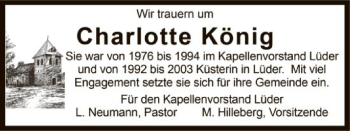 Traueranzeige von Charlotte König von Uelzen