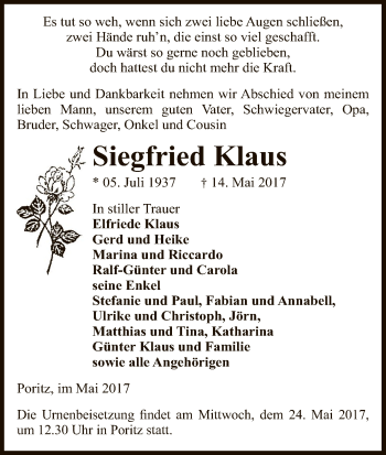 Traueranzeige von Siegfried Klaus von Uelzen