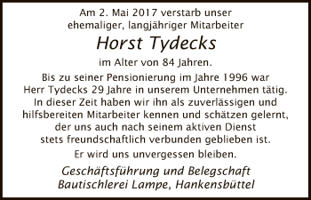 Traueranzeige von Horst Tydecks von Uelzen