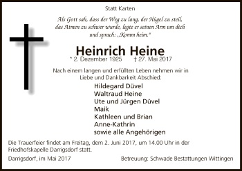 Traueranzeige von Heinrich Heine von Uelzen
