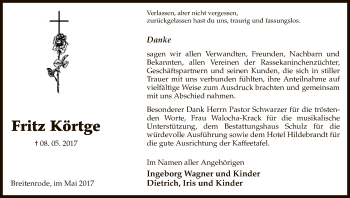 Traueranzeige von Fritz Körtge von Uelzen
