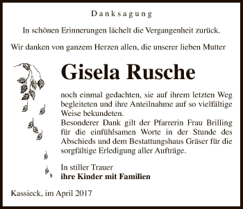 Traueranzeige von Gisela Rusche von Uelzen