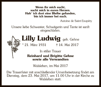 Traueranzeige von Lilly Ludwig von Uelzen