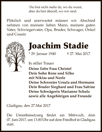 Traueranzeige von Joachim Stadie von Uelzen