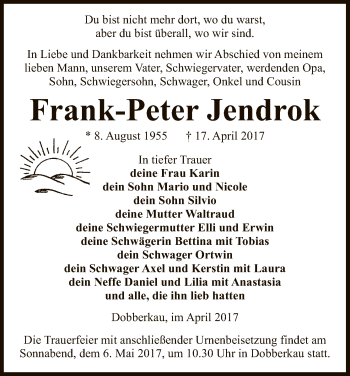 Traueranzeige von Frank-Peter Jendrok von Uelzen