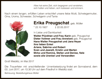 Traueranzeige von Erika Preugschat von Uelzen