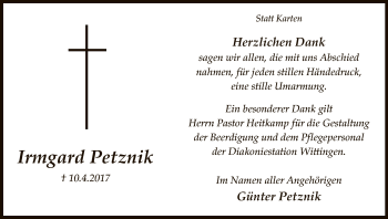 Traueranzeige von Irmgard Petznik von Uelzen