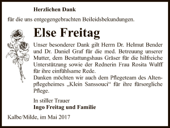 Traueranzeige von Else Freitag von Uelzen