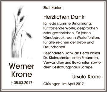 Traueranzeige von Werner Krone von Uelzen