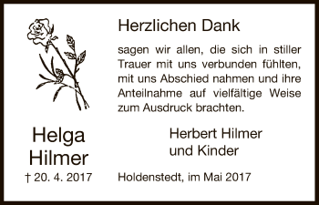 Traueranzeige von Helga Hilmer von Uelzen