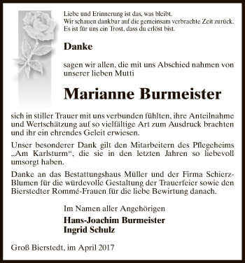 Traueranzeige von Marianne Burmeister von Uelzen