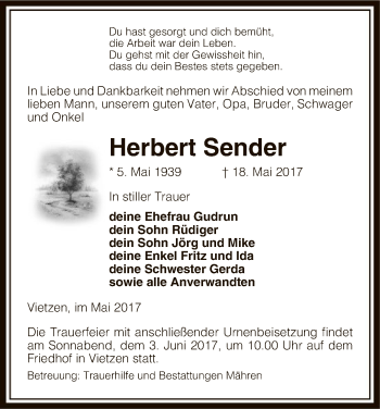 Traueranzeige von Herbert Sender von Uelzen