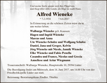 Traueranzeige von Alfred Wieneke von Uelzen