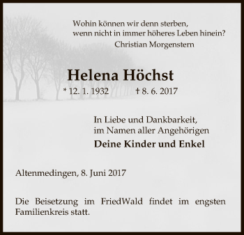 Traueranzeige von Helena Höchst von Uelzen