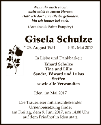 Traueranzeige von Gisela Schulze von Uelzen