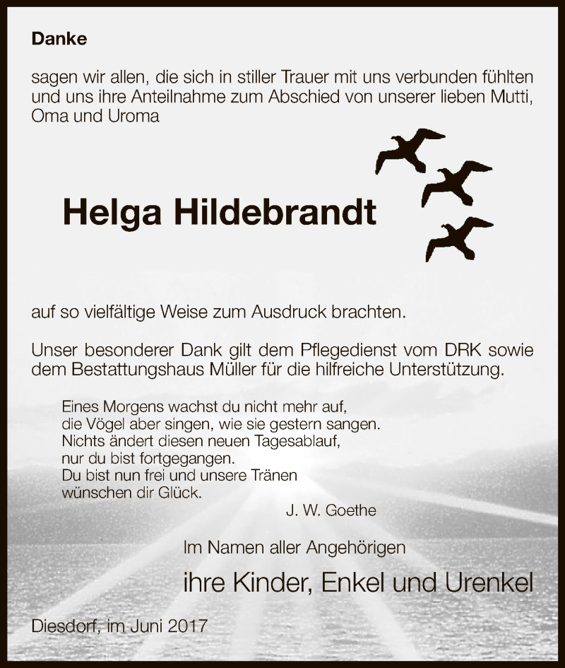  Traueranzeige für Helga Hildebrandt vom 24.06.2017 aus Uelzen